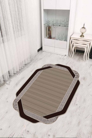 Kahverengi Çerçeveli Kaymaz Tabanlı Lazer Kesim Halı Rv309n11