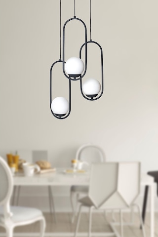 Luzarana Zenga 3 Lü Antrasit Metal Gövde Beyaz Camlı Tasarım Lüx Avize Çok Renkli