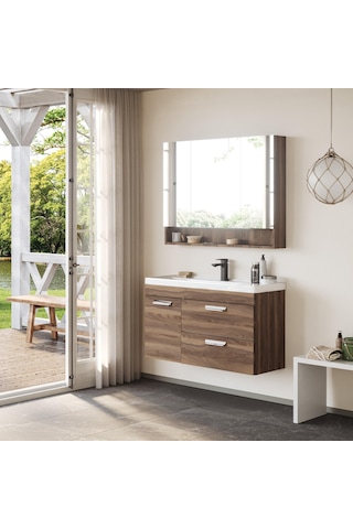 Orka Nova Iskoç Ceviz Banyo Dolabı Alt Modül Lavabo 100 Cm Ceviz
