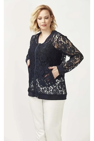 4030 Dantel Fermuarlı Büyük Beden Ceket Lacivert