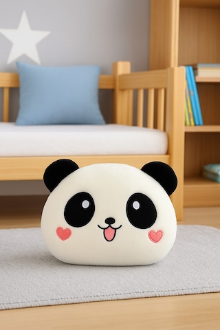 Sevimli Panda Kafası Peluş Yastık Yumuşak Dekoratif Panda Yastık Beyaz