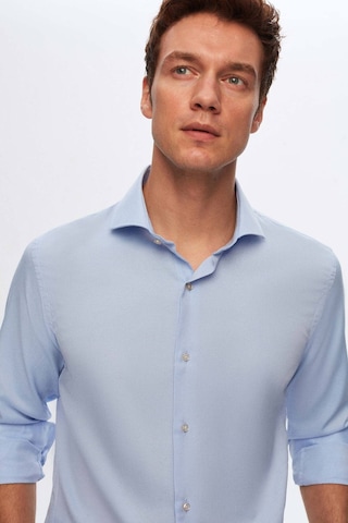 D'S Damat Ds Damat Slim Fit Mavi Italyan Yaka Armürlü Uzun Kollu Kolay Ütülenebilir Nefes Alan Dört Mevsim Göm 2HF02ORT3185 Mavi