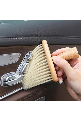 Ollevra Araba İçin Ahşap Saplı Yumuşak Kıl Fırça Detaylı Toz Alma Temizleme Fırçası