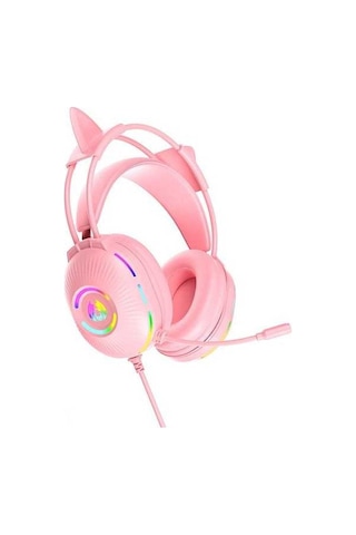 Fastbuy Pembe Rgb Işıklı Kedi Kulaklık - 7.1 Ses, 50mm Sürücü, Gürültü Engelleme Mikrofonlu Espor Kulaklık