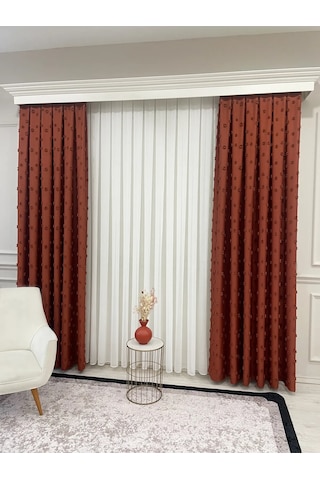 Brillant Carla Puffy Püsküllü Perde İstenilen Tüm Ölçülerde Kiremit Kiremit