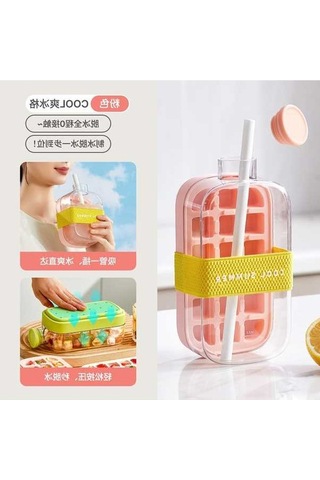 Pazly Cool Ev Tipi Taşınabilir Pipetli Buz Kalıbı Bardak 800 Ml Pembe, Pratik Tasarım Pembe