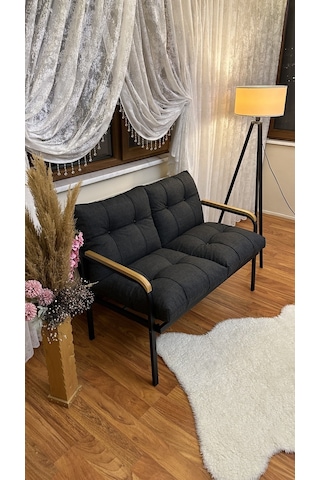 Modern Uzungöl Balkon, Bahçe, Cafe - Metal Kanepe Koltuk Takımı 2'li Antrasit