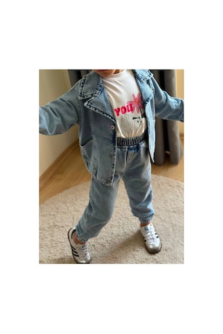 Toikids Kız Çocuk Look Prety Kot Ceketli 3 Lü Kız Takım Mavi