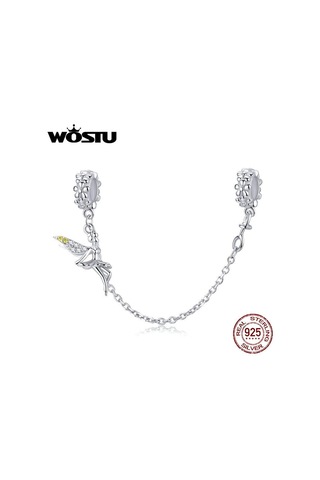 Wostu 925 Ayar Gümüş Güvenlik Zinciri Elf Peri Melek Charms Fit Orijinal Bilezik Ve Bileklik Gümüş