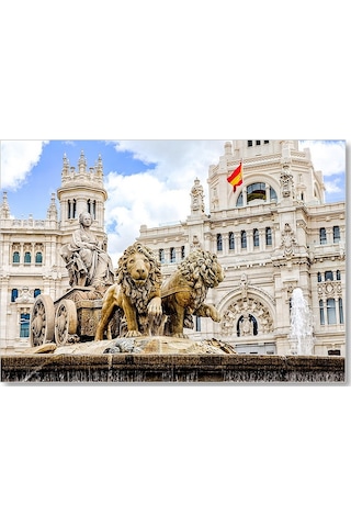 Cakasepetim İspanya Madrid Kibele Çeşmesi Aslan Görseli Ahşap Mdf Tablo