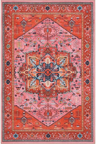 Cool Halı Beylerbeyi By 831 Kırmızı Pembe Etnik Desenli Otantik Salon Halısı Yıkanabilir Şönil Halı