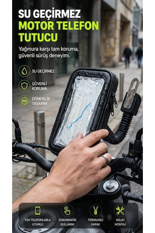 Armoniavital Su Geçirmez Titreşimsiz Motosiklet Telefon Tutucu Gidon Uyumlu Navigasyon Telefon Standı Siyah Siyah