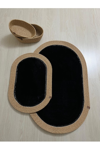 Senza Atelier Lüks 4 Lü Banyo & Antre Paspas Seti Hasır Siyah