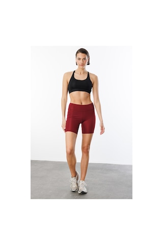 Yüksek Bel Toparlayıcı Çift Cepli Biker Şort Kısa Spor Tayt Kısa-tayt Bordo