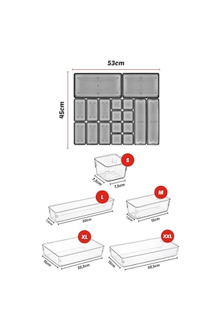 Nandy Home 18 Parça Çekmece İçi Düzenleyici, Organizer Set Gri