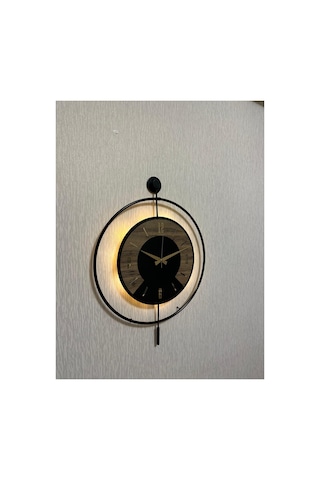 Pey Aksesuar 50x70 Cm Metal Ahşap Ve Işığın Muhteşem Uyumu Duvar Saati Dekoratif Ahşap-m54-siyah-siyah-dikkat -keçe-gold