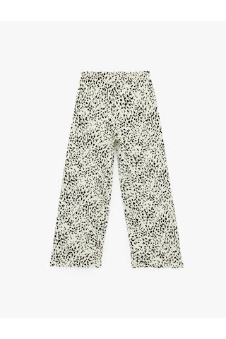 Koton Bürümcük Kumaş Beli Bağcıklı Geniş Paça Bol Pantolon Siyah Desenli 6sak40059ek Siyah Desenli