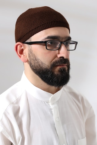 Kahve Süper Namaz Dantel Detaylı Örme Orlon Namaz Takkesi