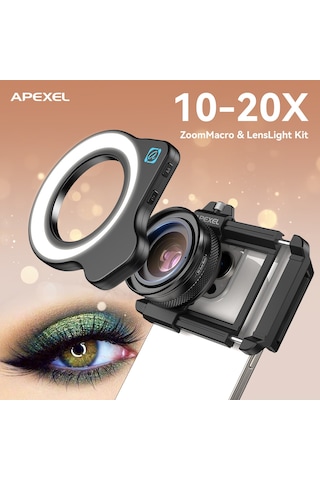 Apexel 10-20x Zoom Makro Lens+halka Işık