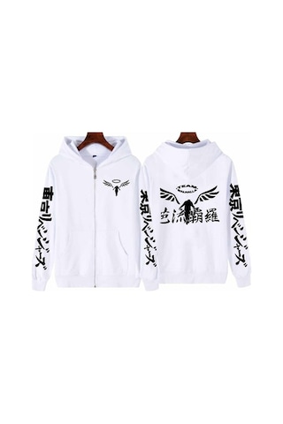 Novahub Valhalla Tokyo Revengers Anime Kapüşon Kazak, Unisex Büyük Boy, Kış Fermuar, Rahat, Beyaz, Manga Harajuku Erkekler Beyaz