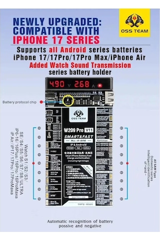 Oss Team W209 Pro V11 Akıllı Telefon Bataryası Hızlı Şarj Ve Aktivasyon Kartı iPhone Uyumlu 6-17 Pro Max/apple Watch/android Telefonlar İçin