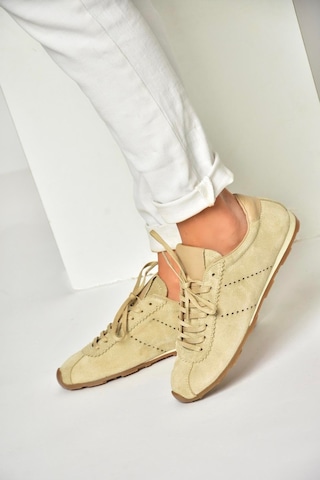 Fox Shoes U312311602 Bej Hakiki Deri Süet Kadın Spor Ayakkabı Sneakers Bej-süet