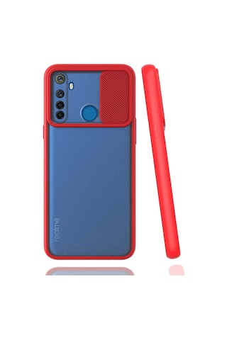 Noktaks - Realme Uyumlu Realme 6i - Kılıf Slayt Sürgülü Arkası Buzlu Lensi Kapak - Kırmızı T15451 Kirmizi
