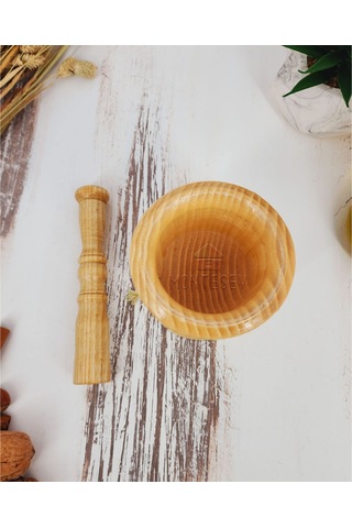 El Yapımı Ahşap Ağaç Havan Sarımsak Döveceği Yaldızlı Lüx 8 Lik