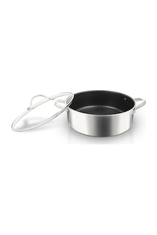 Uniqella Silver Pro Serisi 28cm Karnıyarık Tencere 5.8l Cam Kapaklı Çelik