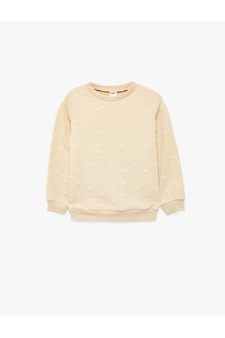 Koton Yıldız Baskılı Bisiklet Yaka Uzun Kollu Sweatshirt Bej 7wmg10148ak Ekru