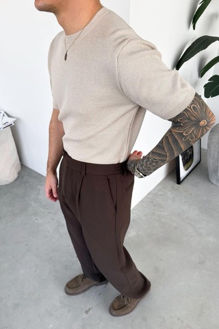 Taş Basic Bisiklet Yaka Triko Relaxed Tişört Taş