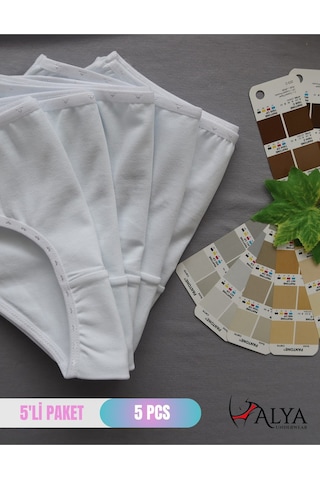 Alya Underwear Kız Çocuk Kalpli Dokuma Lastik Pamuklu Kumaş Slip Külot 5'li Paket 5 Adet Beyaz P05