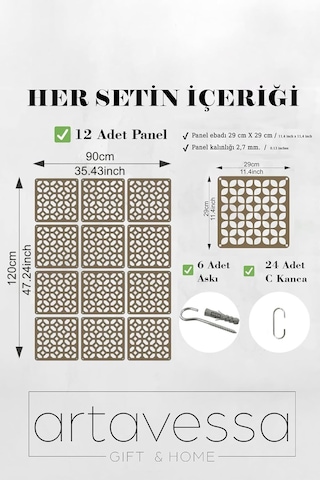 Artavessa 12 Parça Oda Bölücü Seperatör Mdf Paneller - Model 7 Beyaz , 29 X 29