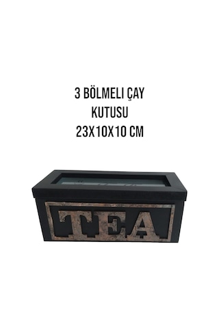 3 Bölmeli Ahşap Çay Kutusu Siyah , Siyah