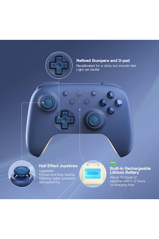 8bitdo Ultimate 2c Bluetooth Controller For Switch 2, Switch/oled/lite, Hall Effect Joysticks, Non-linear Digital Triggers, Remappable L4/r4 Bumpers, 6-axis Motion, Rumble Vibration Darkblue