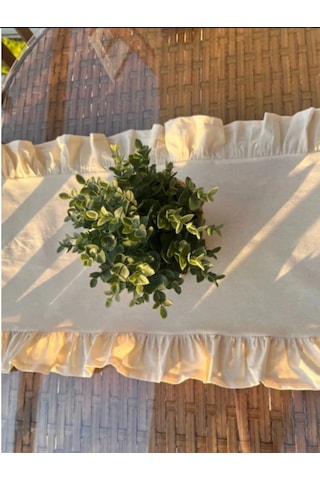 Fırfırlı Keten Runner 40x110 Cm Bej