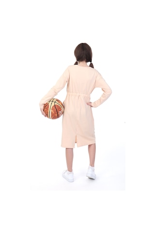 Toontoy Kız Çocuk Neon Baskılı Elbise Bej