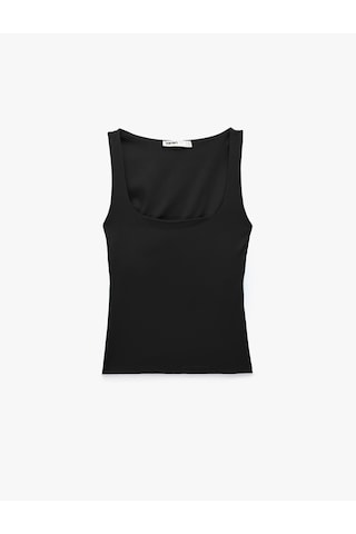 Koton Slim Fit Yuvarlak Yaka Kolsuz Top Siyah 6sak10291ek
