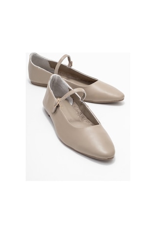 Lunaıre Vizon Hakiki Deri Tek Bantlı Sivri Burun Kadın Babet Ayakkabı Vizon