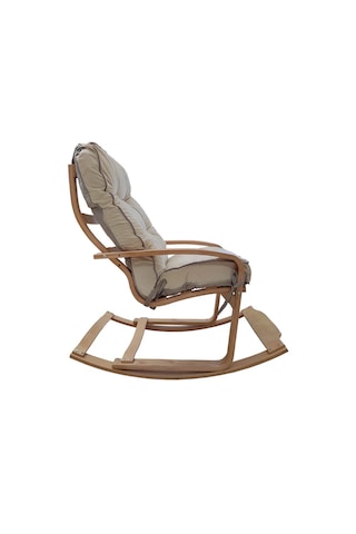 Şehzade Ahşap Gri/Krem Renkli Sallanan Sandalye - Çift Renk Dinlenme Koltuğu