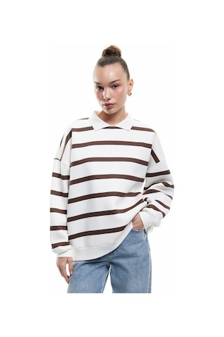 Koton Şardonlu Polo Yaka Çizgili Oversize Sweatshirt Kahverengi Çizgili 6wal10230ık Kahve Çizgili