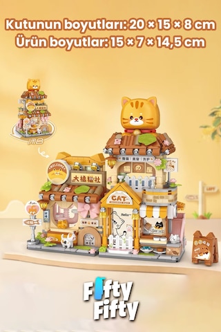Loz Street Mini Serisi Kedi Temalı Dükkan 917 Parça Oyuncak Blok Yapım Seti Fflz-1377