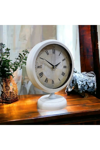 Beyaz Metal Ofis Salon Otel Masa Saati 25*20 cm Y5
