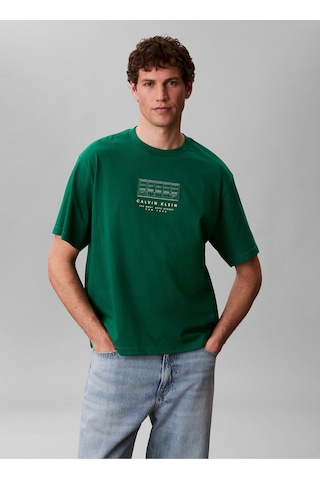 Jeans Bisiklet Yaka Baskılı Yeşil Erkek T-shirt Lv04rf823gl4g Yeşil T-shirt Yeşil