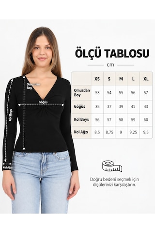 Hdm Kadın Siyah Büzgü Detaylı Yumuşak Örme Uzun Kollu Bluz - H6177