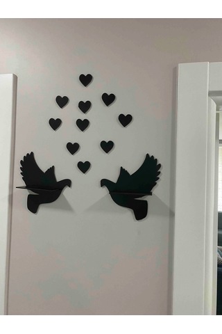 Çifte Kumru Ahşap 2'li Güvercin Duvar Rafı 30x28 Cm