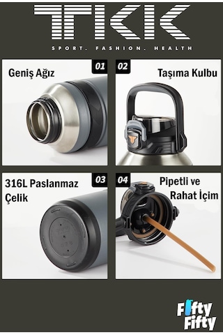 Tkk 1500 Ml Profesyonel Kamp Matarası/çelik Termos Çift Kullanım Pipetli/rahat İçim 12/24 Yalıtım -20311500 001
