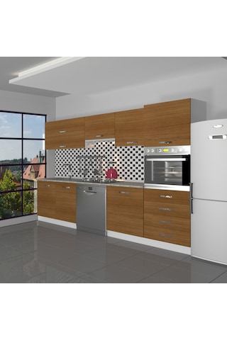 Decoraktiv Elite 280yq Ankastre Boy Dolaplı Mdf Hazır Mutfak Dolabı - Tezgah Dahil - Naturel Ceviz