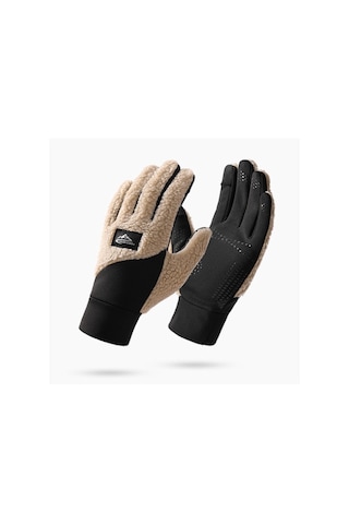 Snapbuy Unisex Kışlık, Parmak Açılır Dokunmatik, Kalın Peluş Eldiven Camel