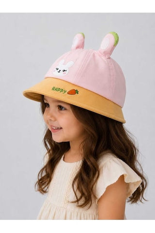 Kız Çocuk Tavşan Kulaklı Pembe Şapka Yazlık Güneş Koruyucu Bucket Hat Toz Pembe